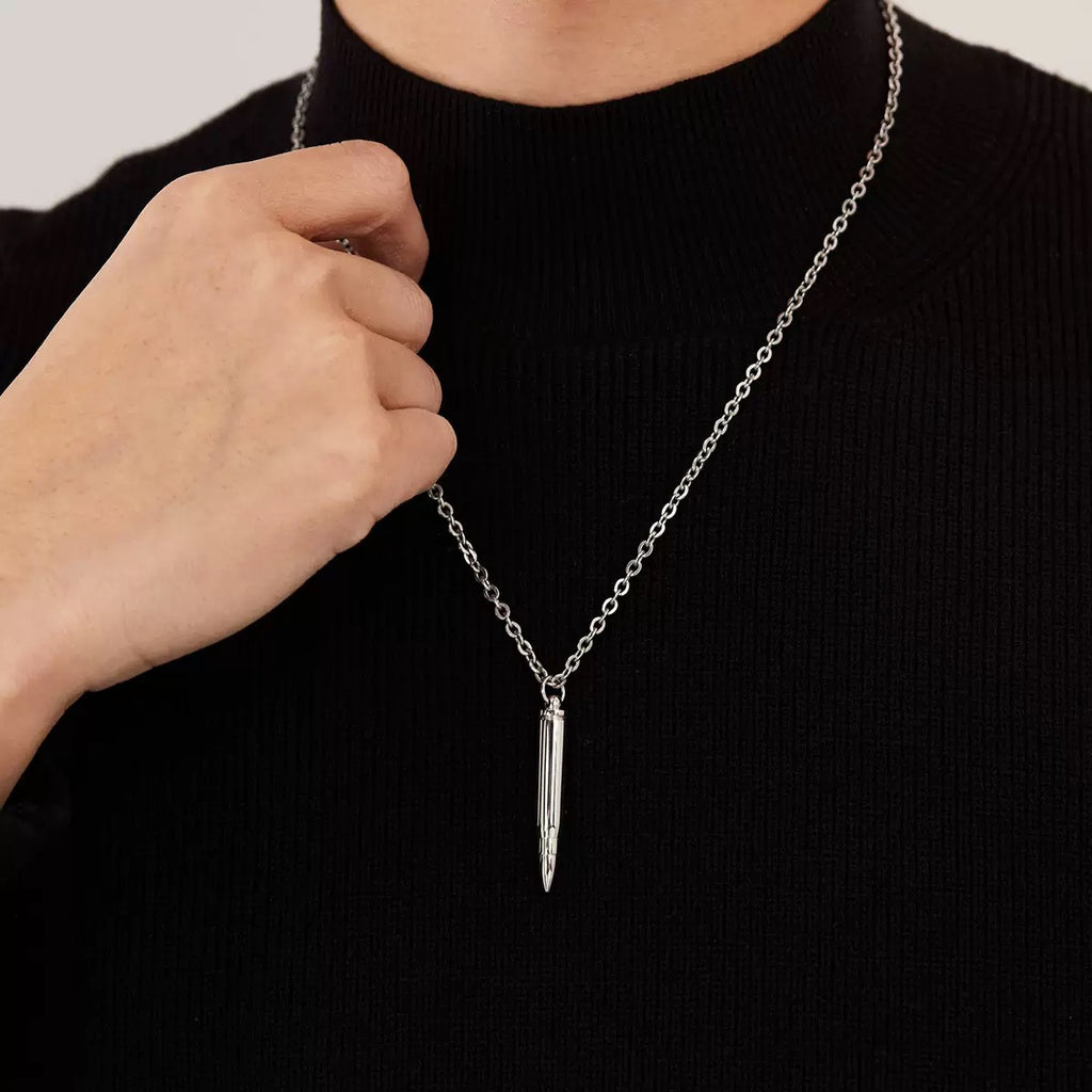 Men Bullet Urn Pendant Stainless Steel Necklace 50cm Rolo Chain 3 Colors Silver Gold Black Punk Hip Hop Unisex Jewelry