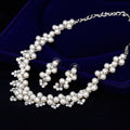 Conjunto de joyas de novia de perlas y circonitas cúbicas | Collar y pendientes colgantes, hipoalergénico oro/plata