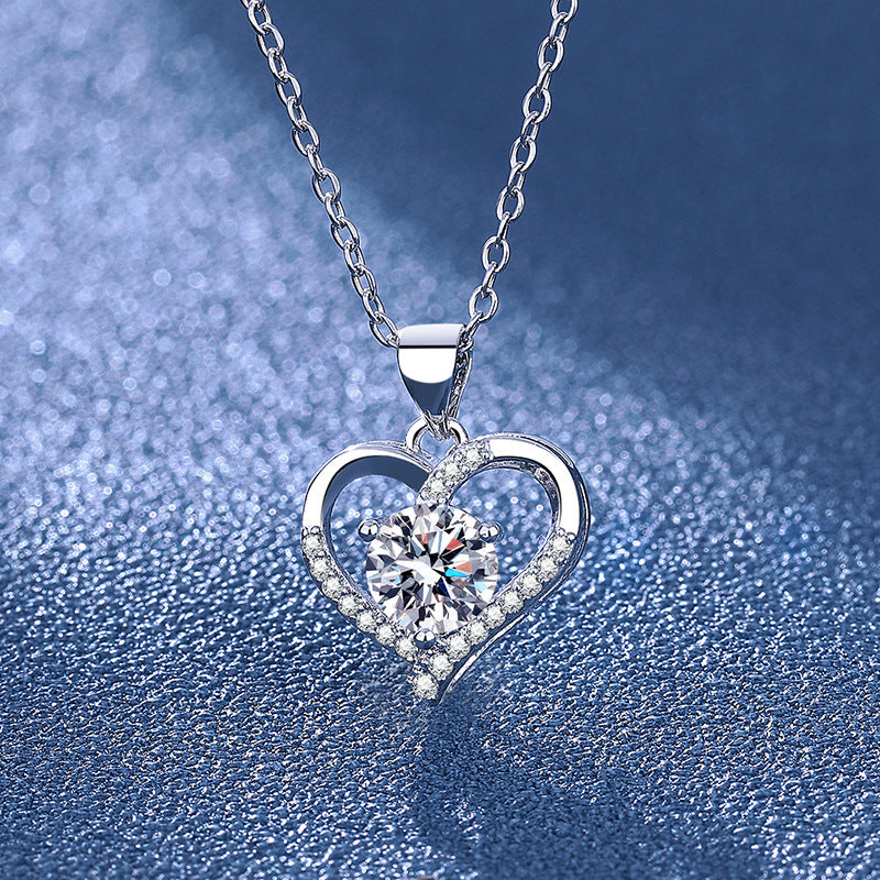 Heart Cut Moissanite Jewelry Set Adjustable Ring Stud Earrings Pendant Necklace Silver Plated Love Wedding Gift For Women