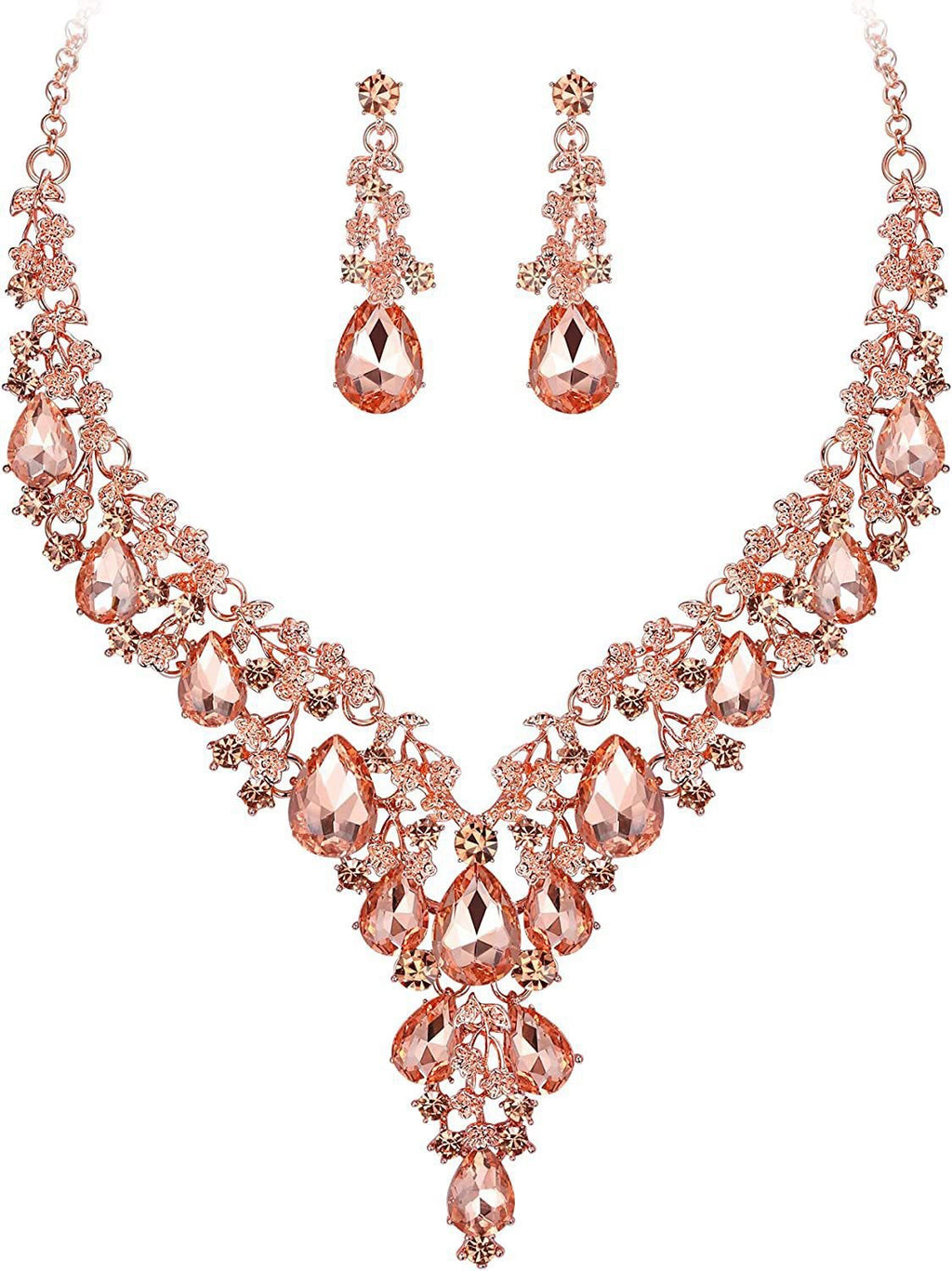Parure collier et boucles d'oreilles en cristal goutte d'eau, chaîne réglable