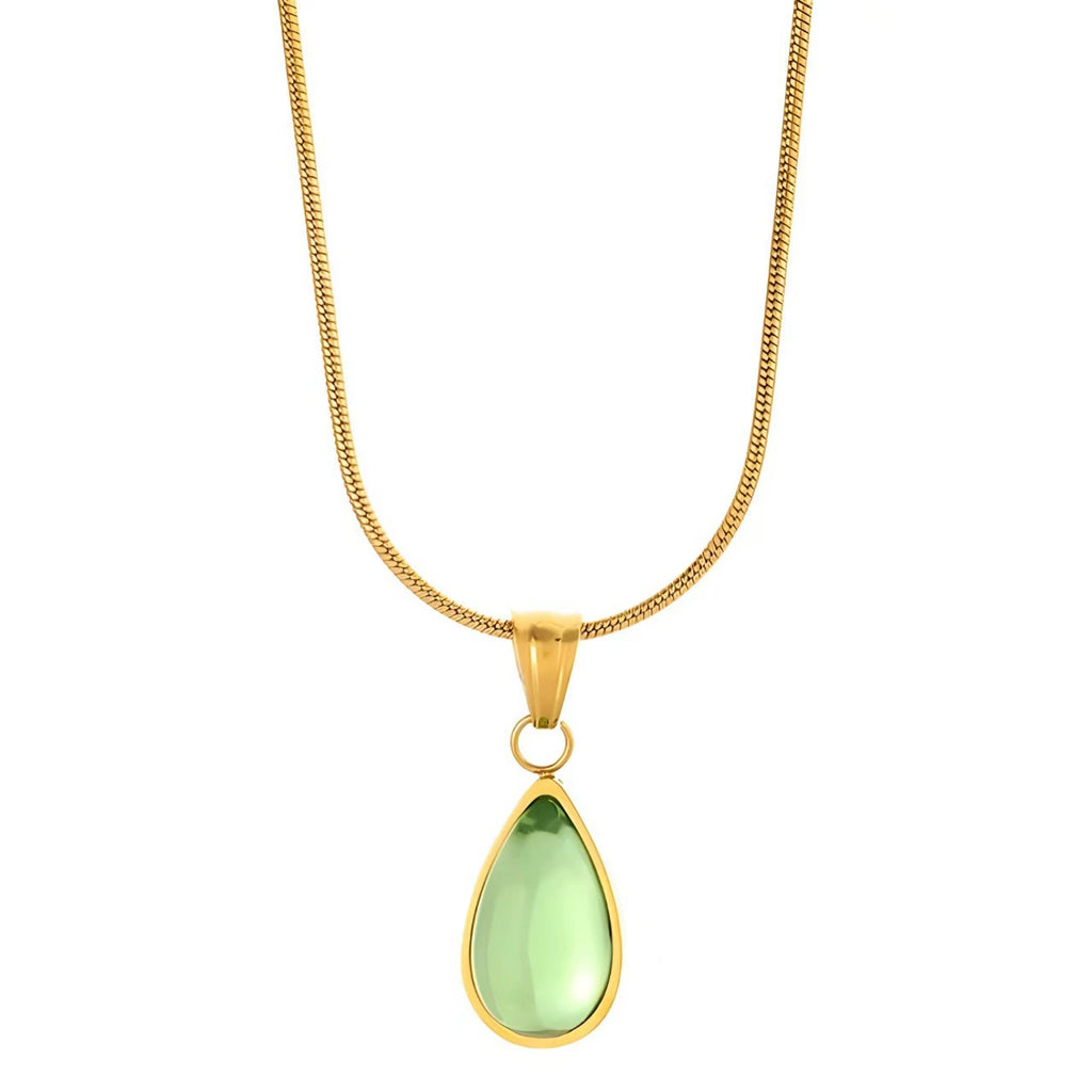 Vintage Teardrop Gem Snake Chain Necklace, Hypoallergenic Titanium Steel Ocean Heart Pendant Choker