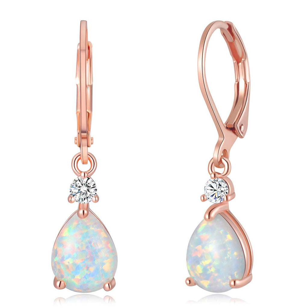 Teardrop Opal Drop Earrings, Leverback Dangle Earrings