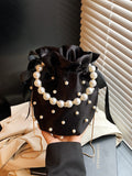 Niche-design beaded bucket bag—suitable for shoulder or crossbody wear; ideal as a bridal bag or a gift.