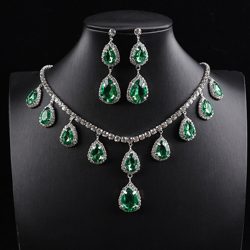 Waterdrop Rhinestone Drop Necklace & Earring Jewelry Set