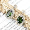 Retro Baroque Olive Green Peridot Crystal Earrings 925 Silver Stud Antique Textured Bi-Color Metal Inlaid Mini Zircon Formal Wedding Banquet Drop Earrings