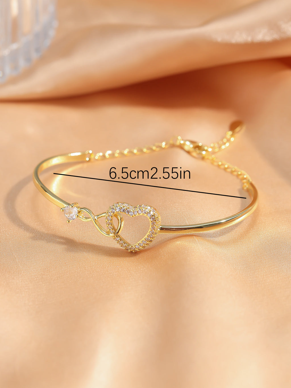 Infinity Interlocking Heart Bangle Bracelet Cubic Zirconia Hypoallergenic