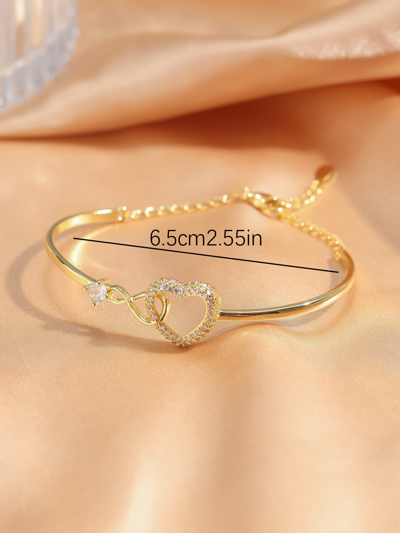 Infinity Interlocking Heart Bangle Bracelet Cubic Zirconia Hypoallergenic