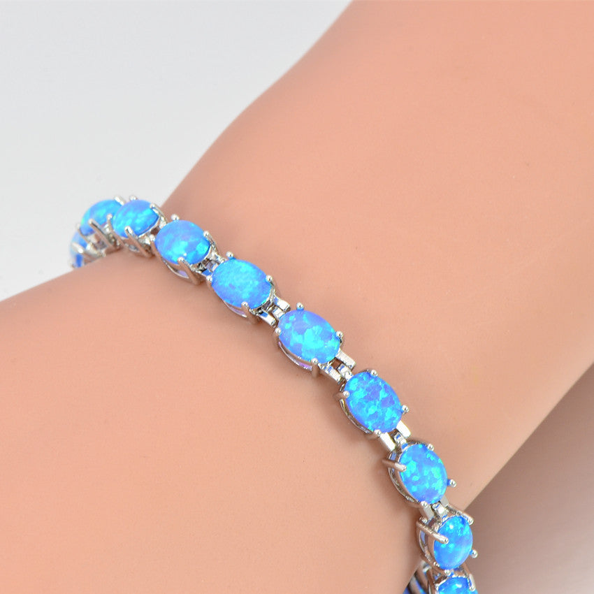 925 Sterling Silver Blue Opal Tennis Bracelet