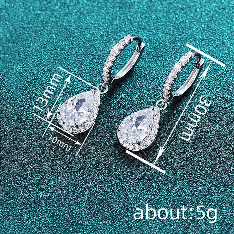 Pear Teardrop Cubic Zirconia Halo Huggie Drop Earrings Silver Tone Bridal Wedding Dangle Jewelry For Women