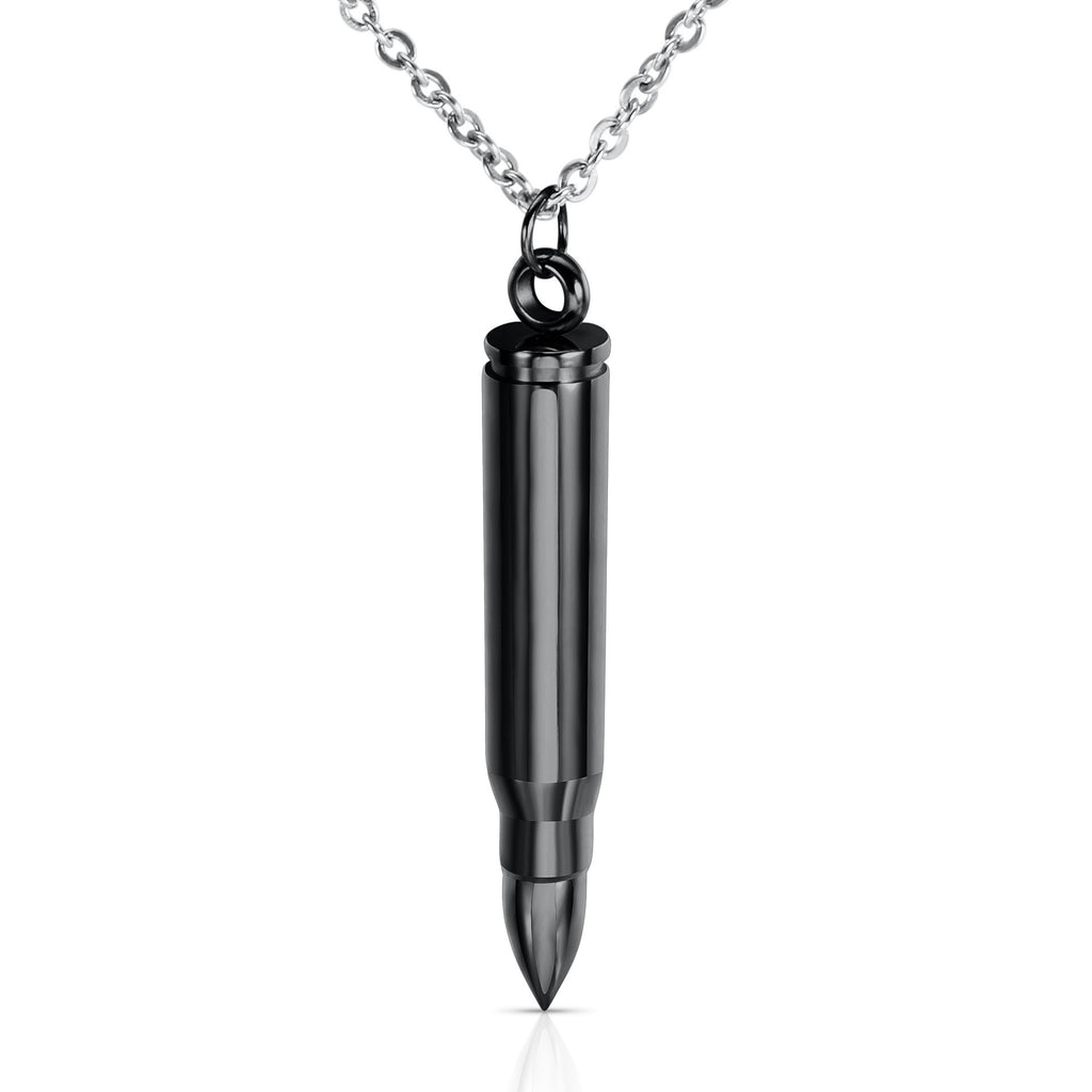 Men Bullet Urn Pendant Stainless Steel Necklace 50cm Rolo Chain 3 Colors Silver Gold Black Punk Hip Hop Unisex Jewelry