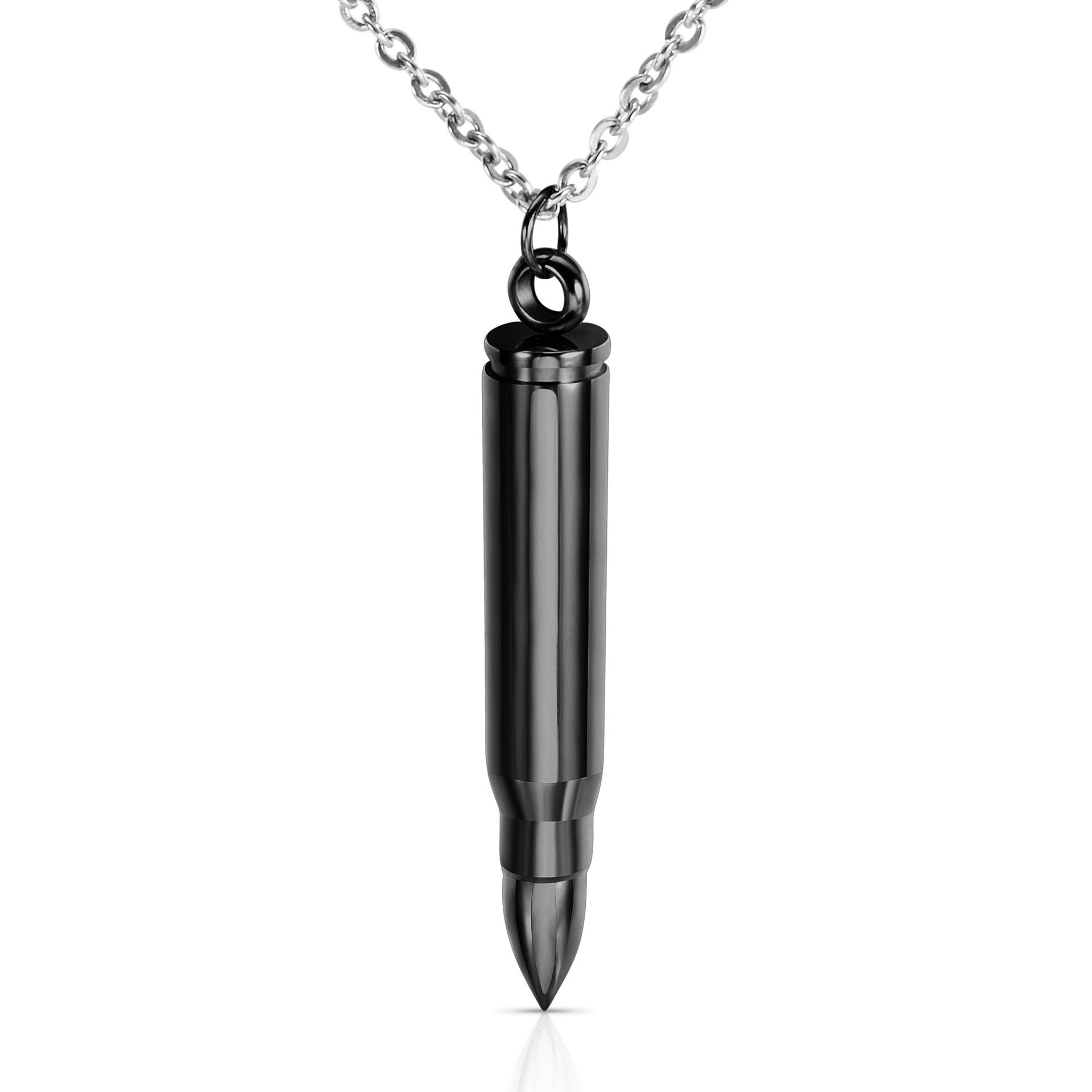 Men Bullet Urn Pendant Stainless Steel Necklace 50cm Rolo Chain 3 Colors Silver Gold Black Punk Hip Hop Unisex Jewelry