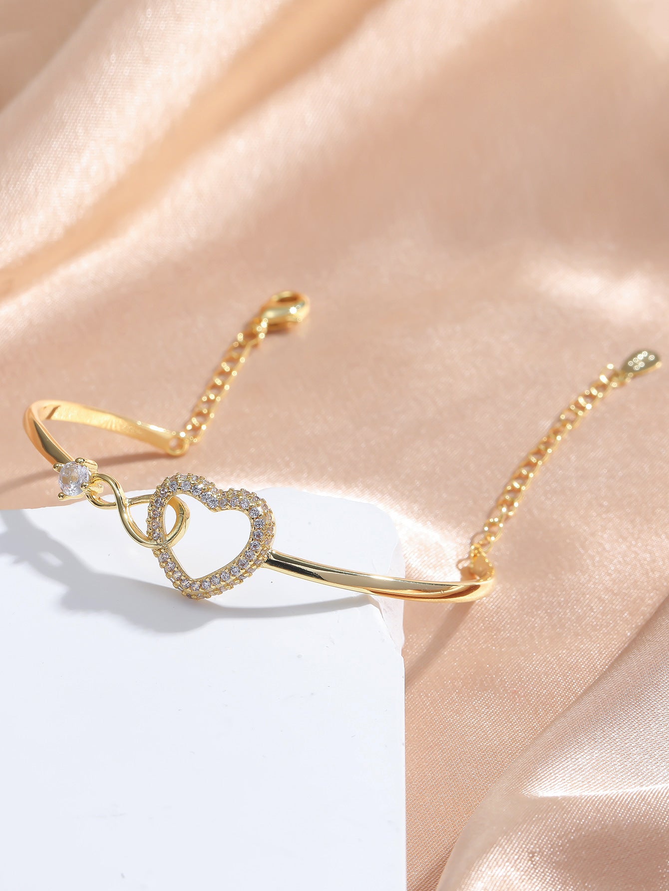 Infinity Interlocking Heart Bangle Bracelet Cubic Zirconia Hypoallergenic
