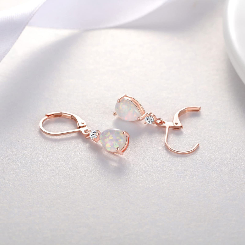 Teardrop Opal Drop Earrings, Leverback Dangle Earrings