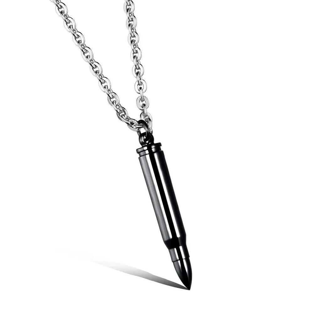 Men Bullet Urn Pendant Stainless Steel Necklace 50cm Rolo Chain 3 Colors Silver Gold Black Punk Hip Hop Unisex Jewelry