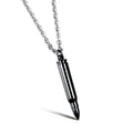 Men Bullet Urn Pendant Stainless Steel Necklace 50cm Rolo Chain 3 Colors Silver Gold Black Punk Hip Hop Unisex Jewelry