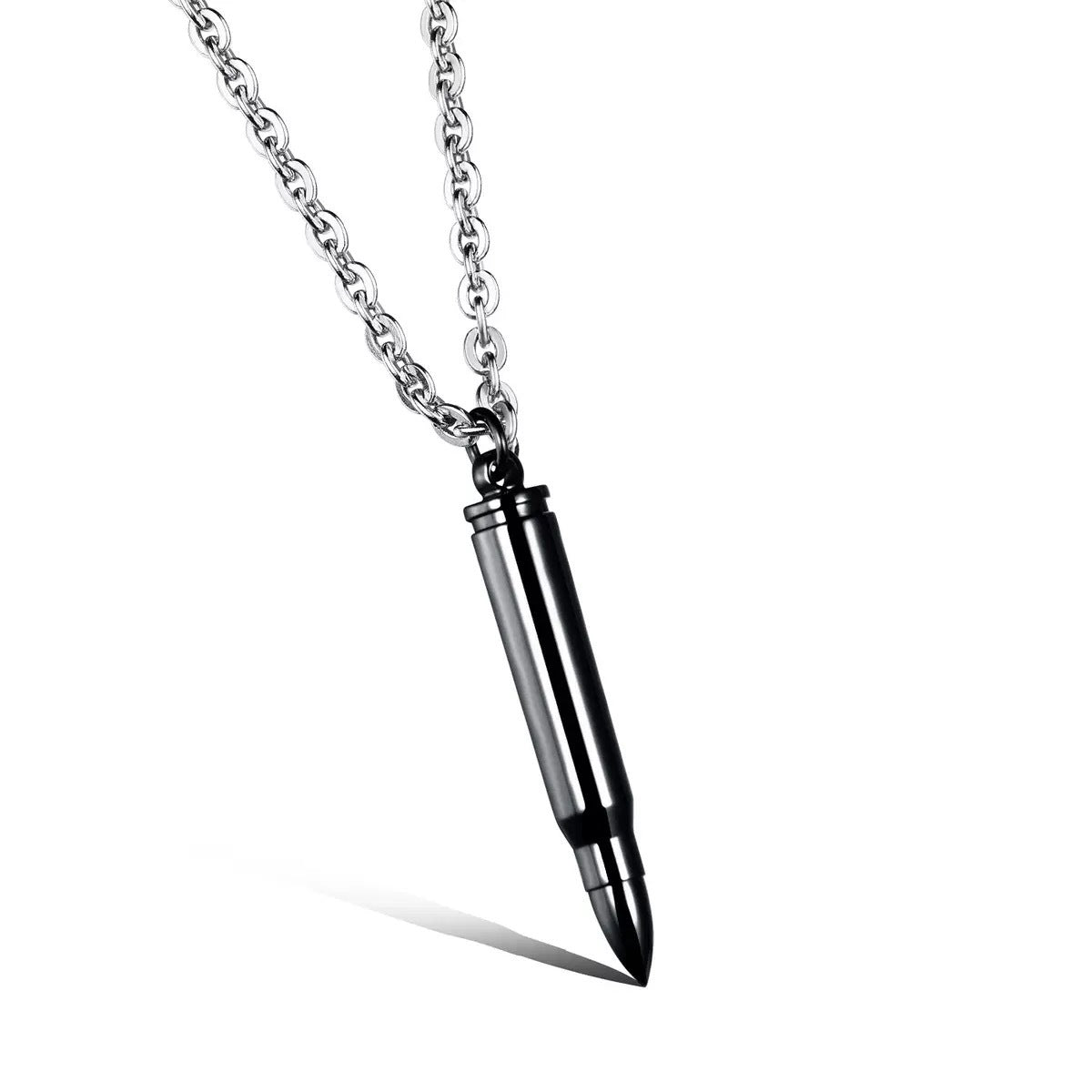 Men Bullet Urn Pendant Stainless Steel Necklace 50cm Rolo Chain 3 Colors Silver Gold Black Punk Hip Hop Unisex Jewelry