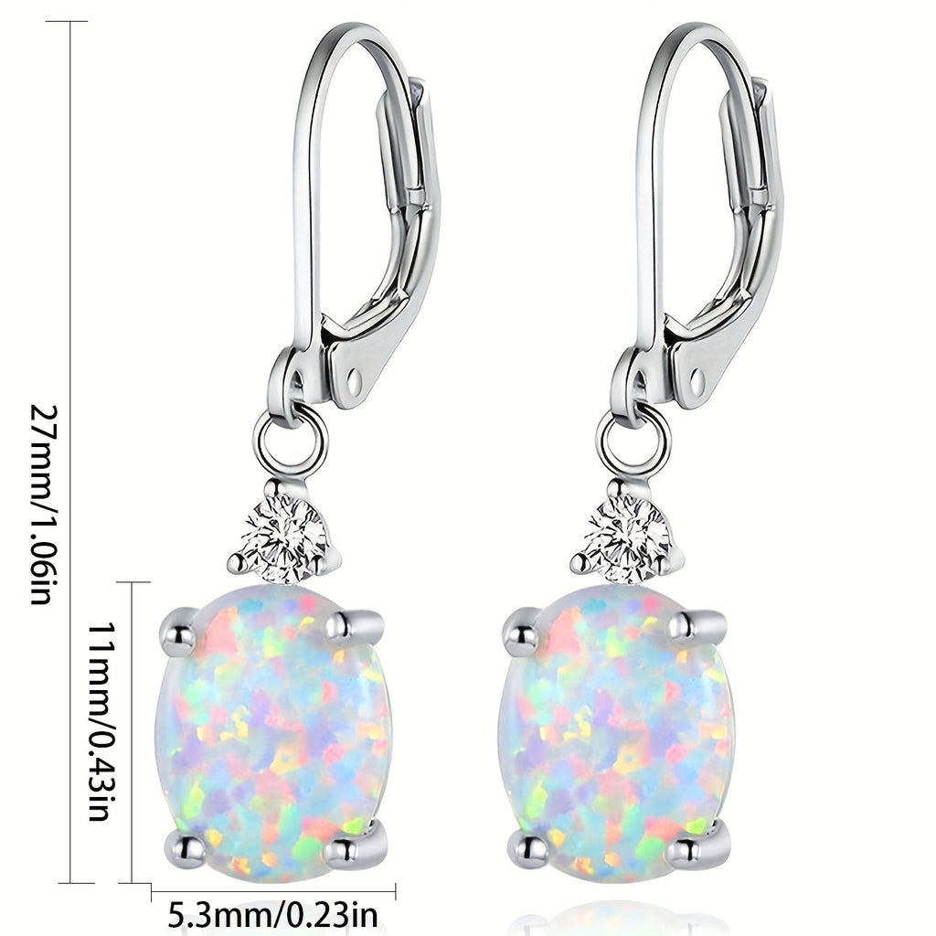 Oval Opal Leverback Drop Earrings, Silver & Rose Gold Plated