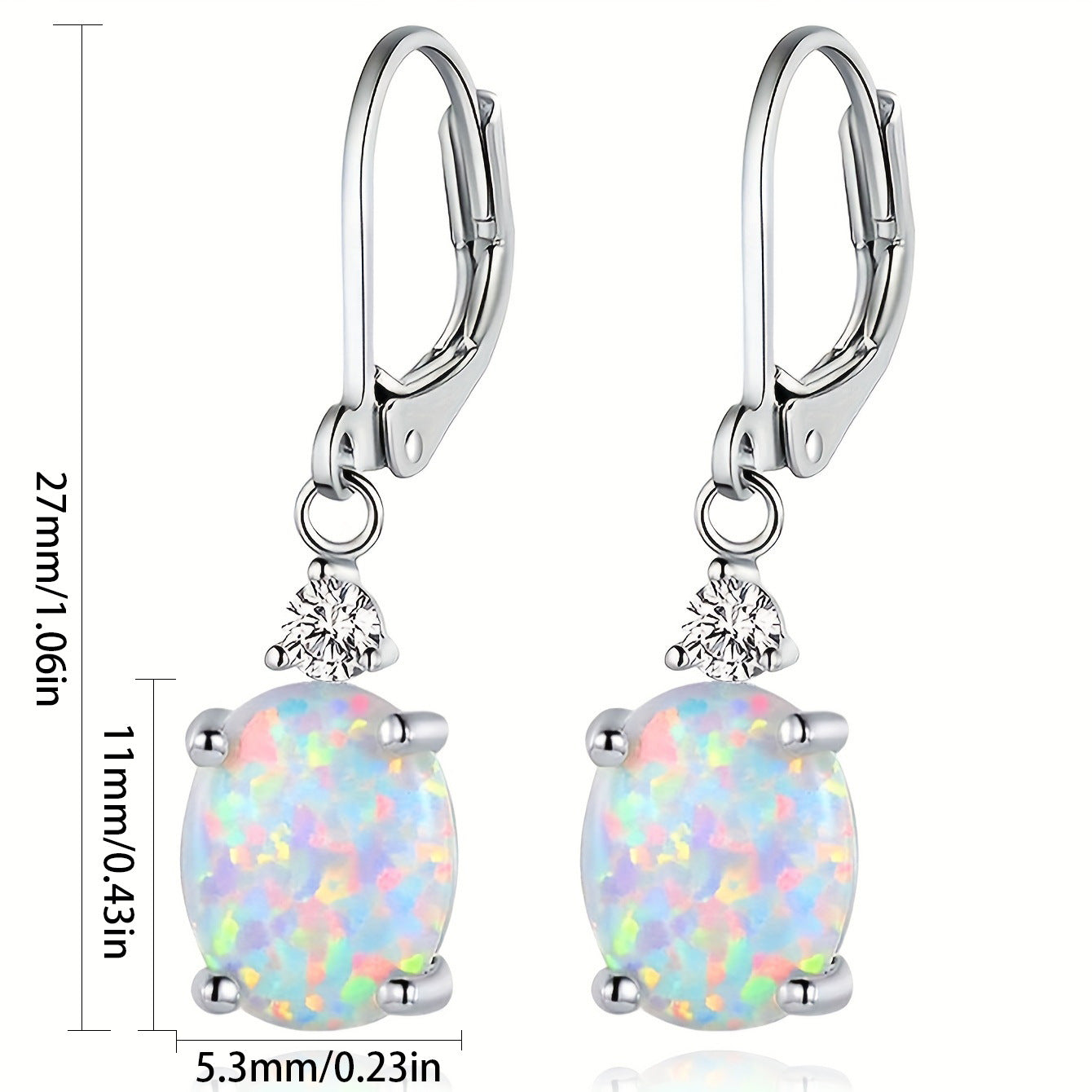 Oval Opal Leverback Drop Earrings, Silver & Rose Gold Plated