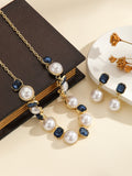 Conjunto de joyas de collar y pendientes de perlas de dos tonos y cristal octogonal vintage