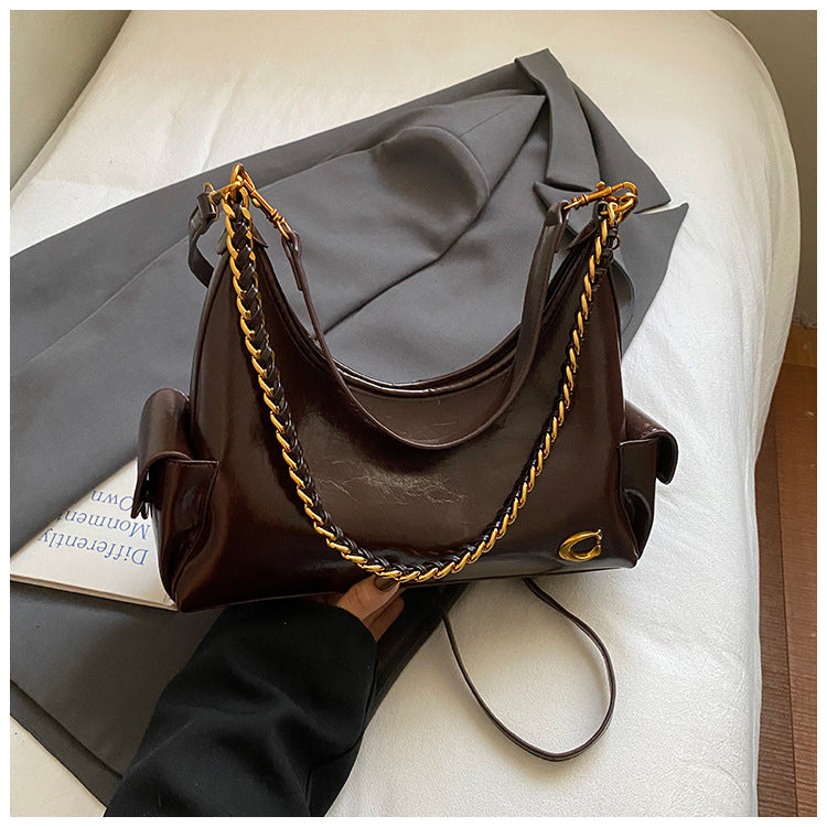 Women's Large-Capacity Minimalist Chain Shoulder/Underarm Bag ， Retro Versatile Crossbody Commuter Bag