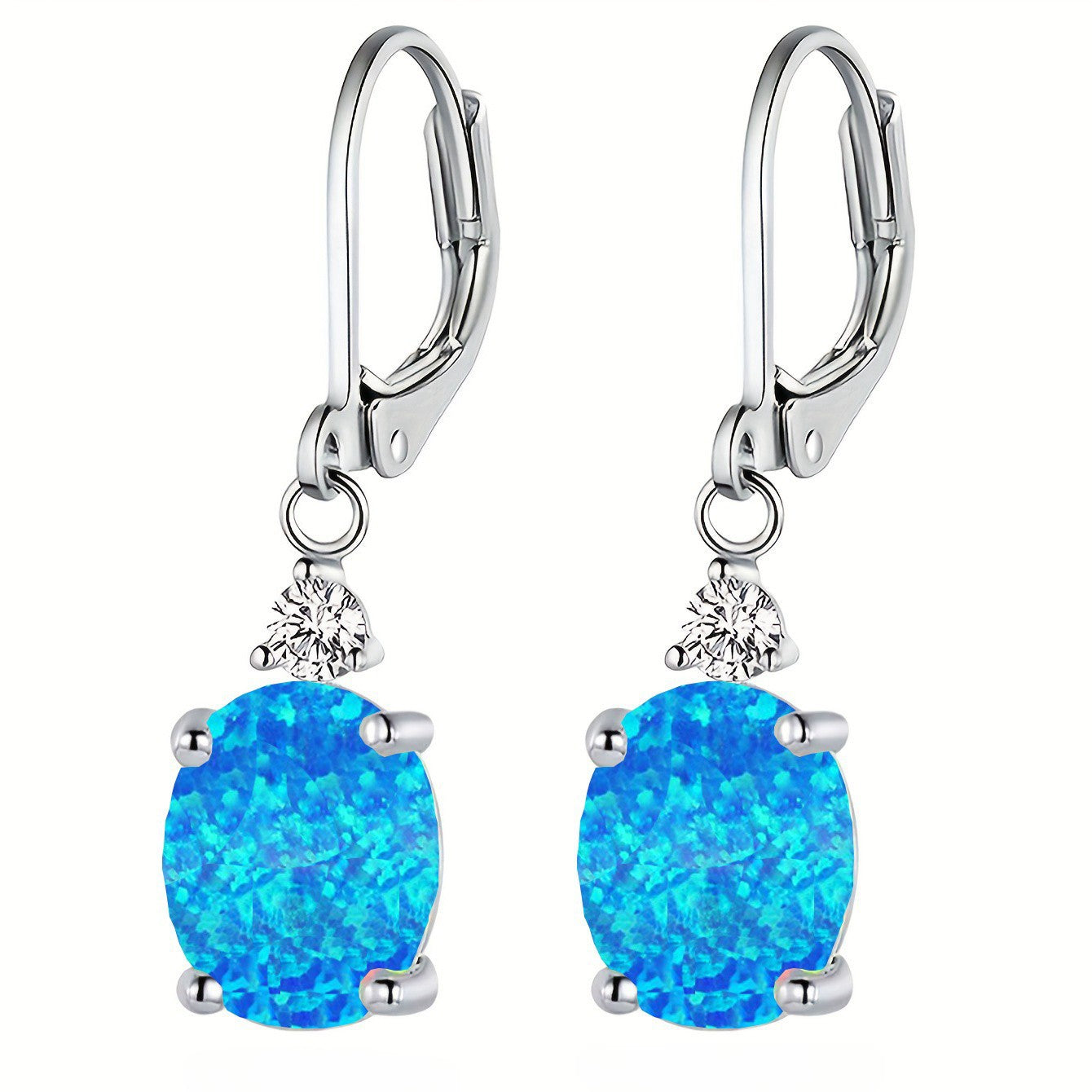 Oval Opal Leverback Drop Earrings, Silver & Rose Gold Plated