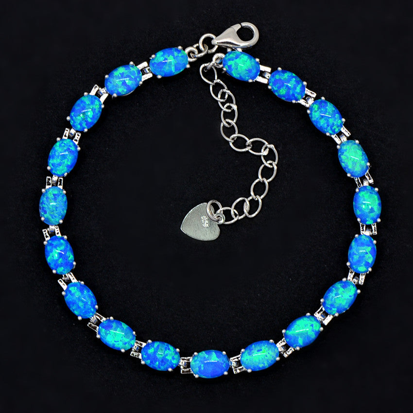 Pulsera de tenis de ópalo azul de plata de ley 925