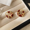 Vintage Amber Enamel Hoop Earrings Irregular Leopard Textured Glaze Pave Tiny Crystal Gold Plated Huggie Click Lock Ear Buckle Earrings For Women Autumn Winter