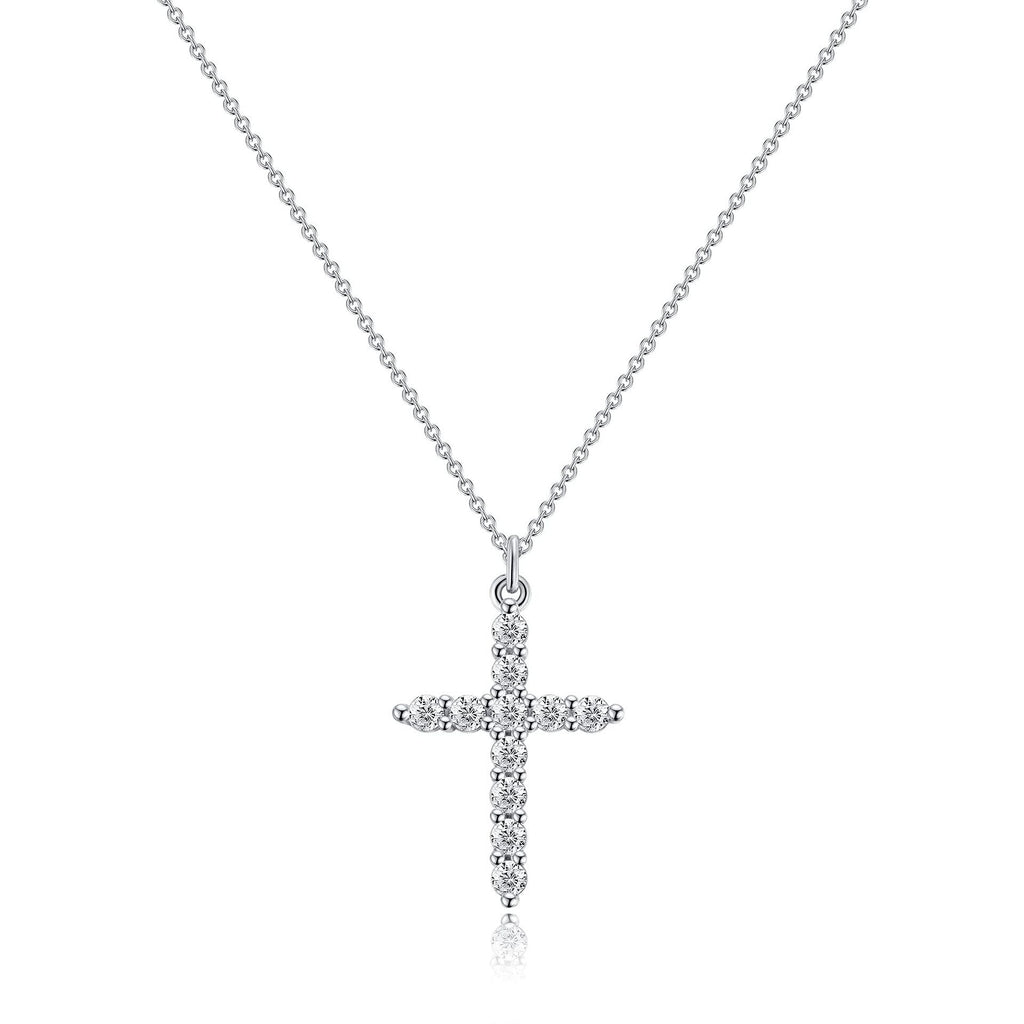 18K Gold Plated Rotatable Crown Cross Pendant Necklace, Stainless Steel Full Paved Cubic Zirconia Adjustable Chain 45+5cm