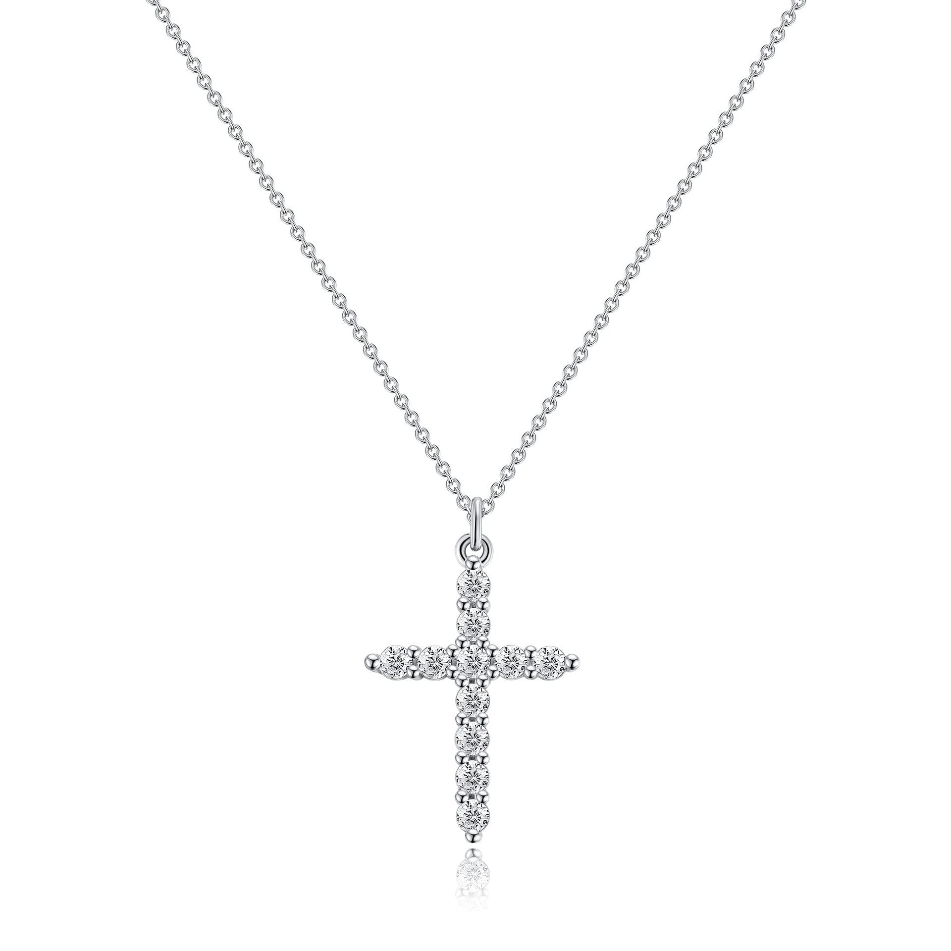 18K Gold Plated Rotatable Crown Cross Pendant Necklace, Stainless Steel Full Paved Cubic Zirconia Adjustable Chain 45+5cm