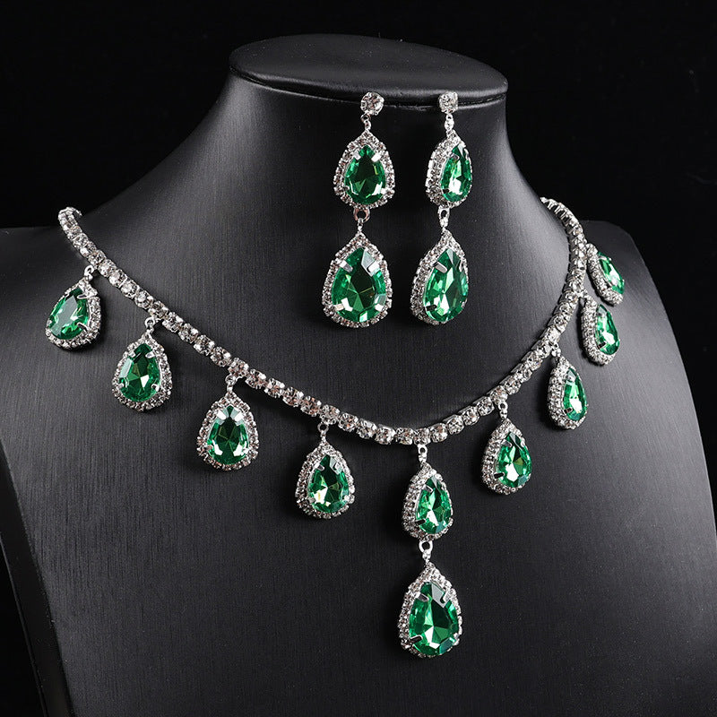 Waterdrop Rhinestone Drop Necklace & Earring Jewelry Set