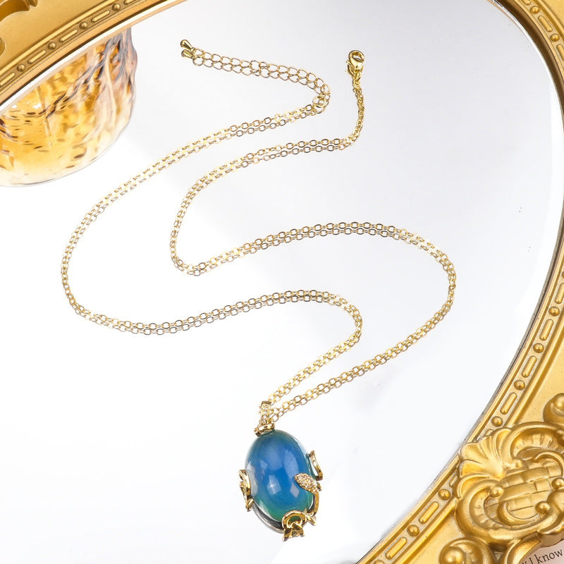 Thermochromic Temperature Sensitive Color Shift Gem Jewelry Kit Oval Mood Stone Drop Earring Adjustable Band Ring Chain Necklace