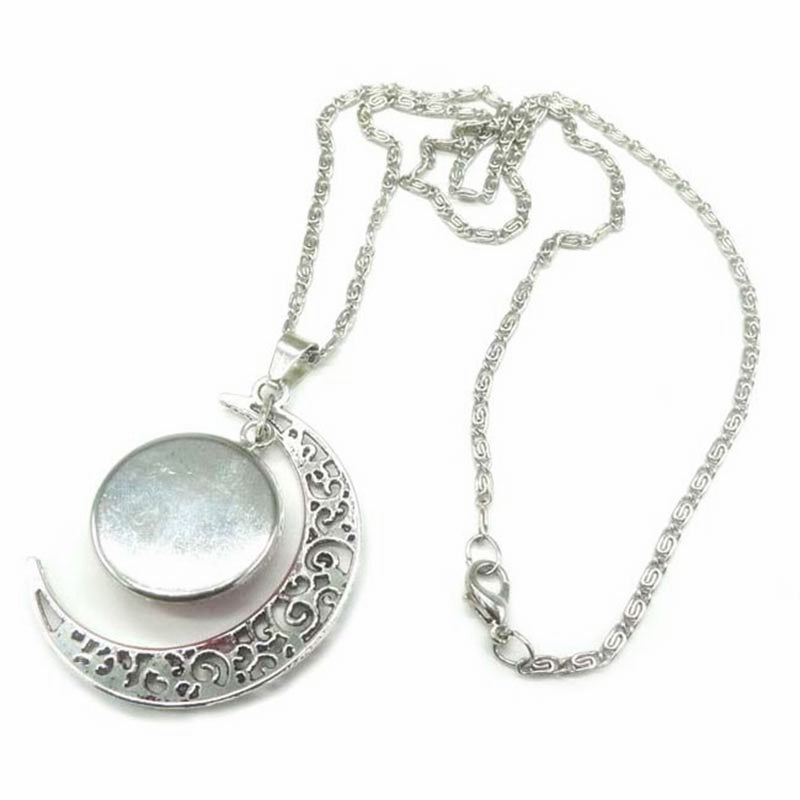 Stainless Steel 12 Constellation Crescent Moon Glass Pendant Necklace noctilucent, Zodiac Sign Time Gem Necklace for man women