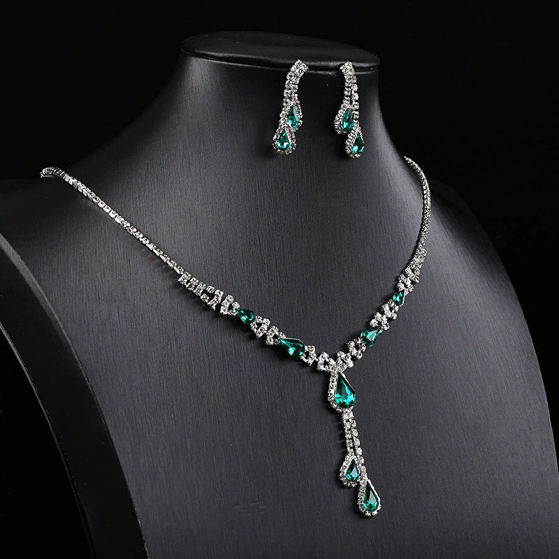 Waterdrop Tassel Crystal Necklace Earring Jewelry Set