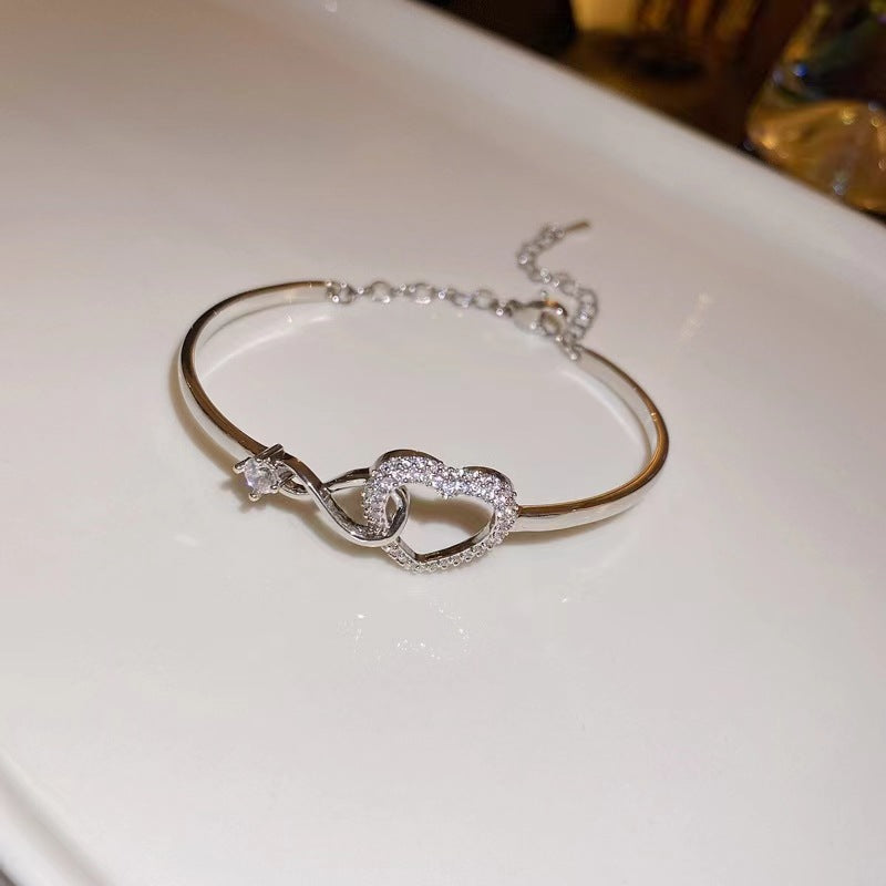 Infinity Interlocking Heart Bangle Bracelet Cubic Zirconia Hypoallergenic