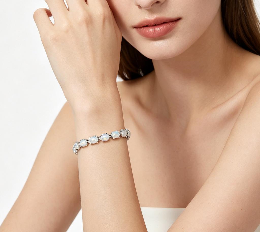 Pulsera de tenis de ópalo azul de plata de ley 925
