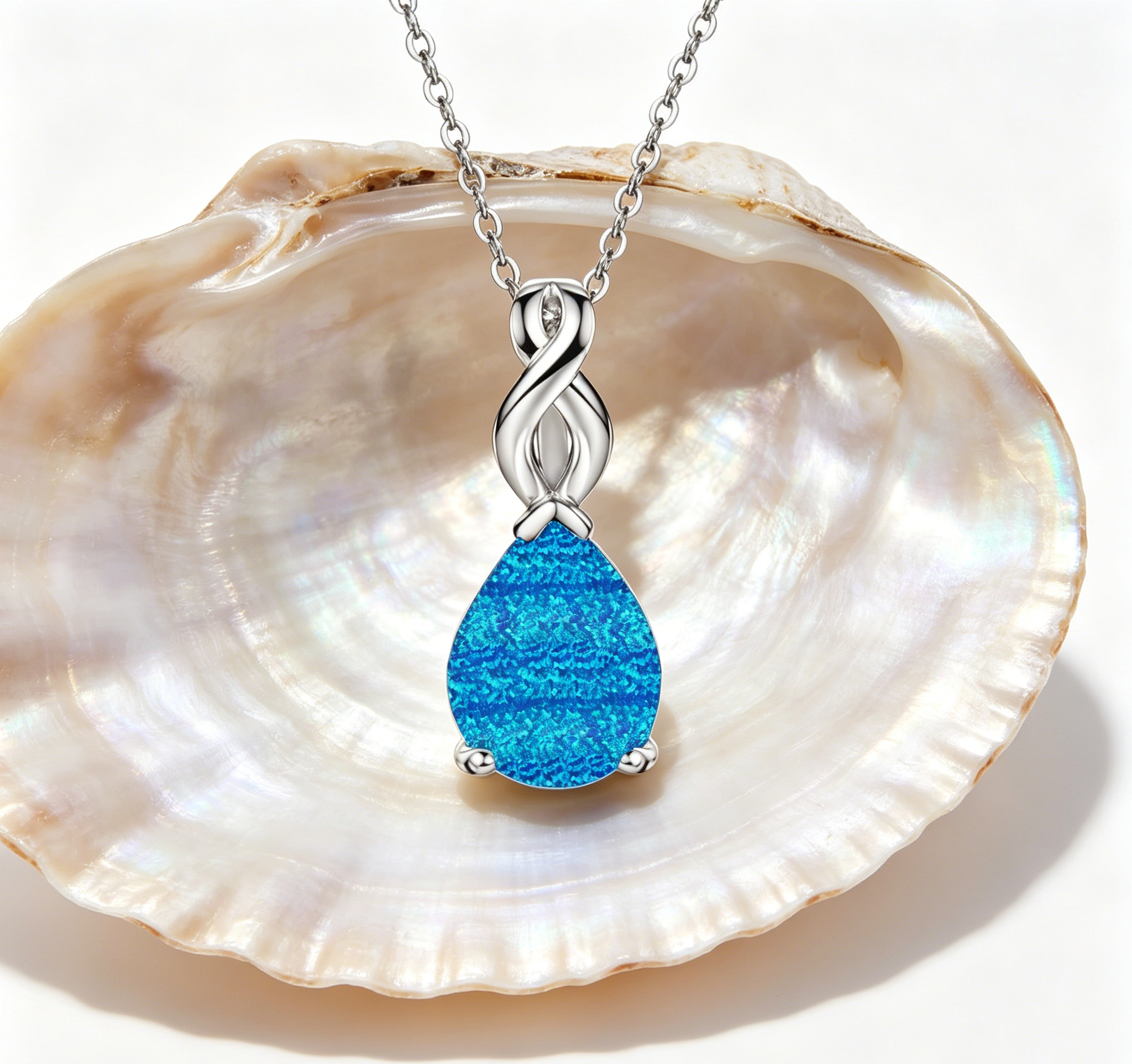 Teardrop Opal Infinity Twist Pendant Necklace