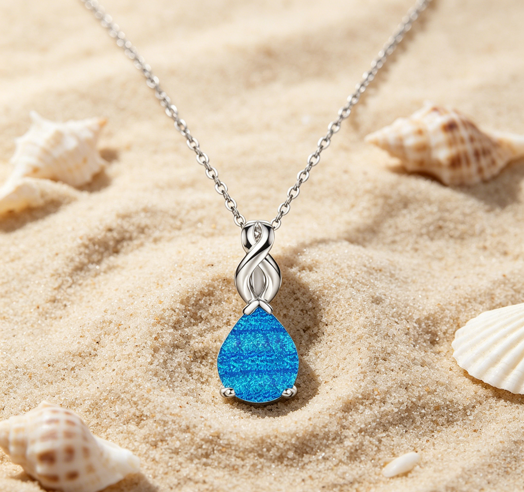 Teardrop Opal Infinity Twist Pendant Necklace
