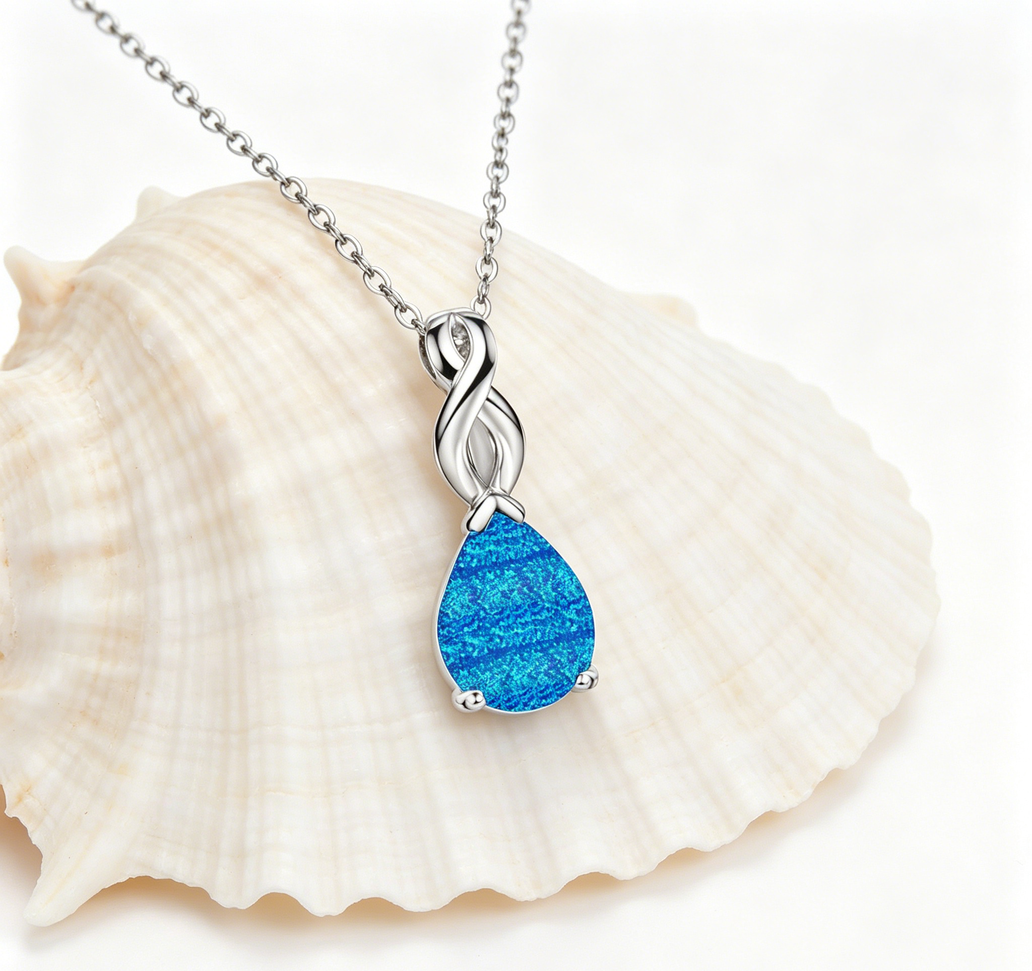 Teardrop Opal Infinity Twist Pendant Necklace