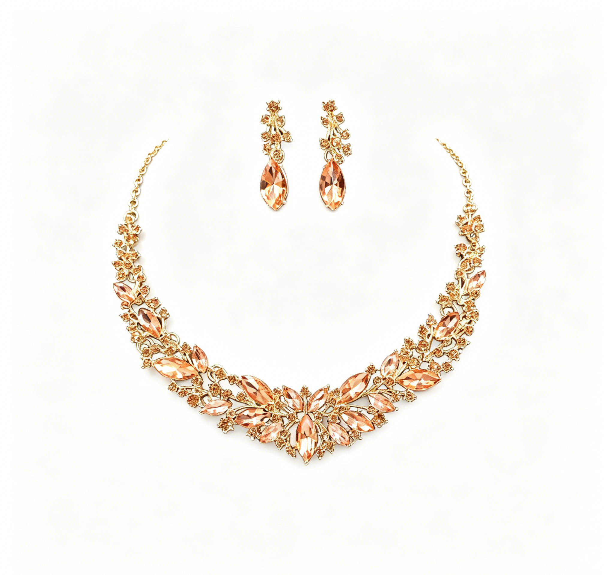 Crystal Statement Necklace & Earrings Jewelry Set, 45+5cm Adjustable Chain