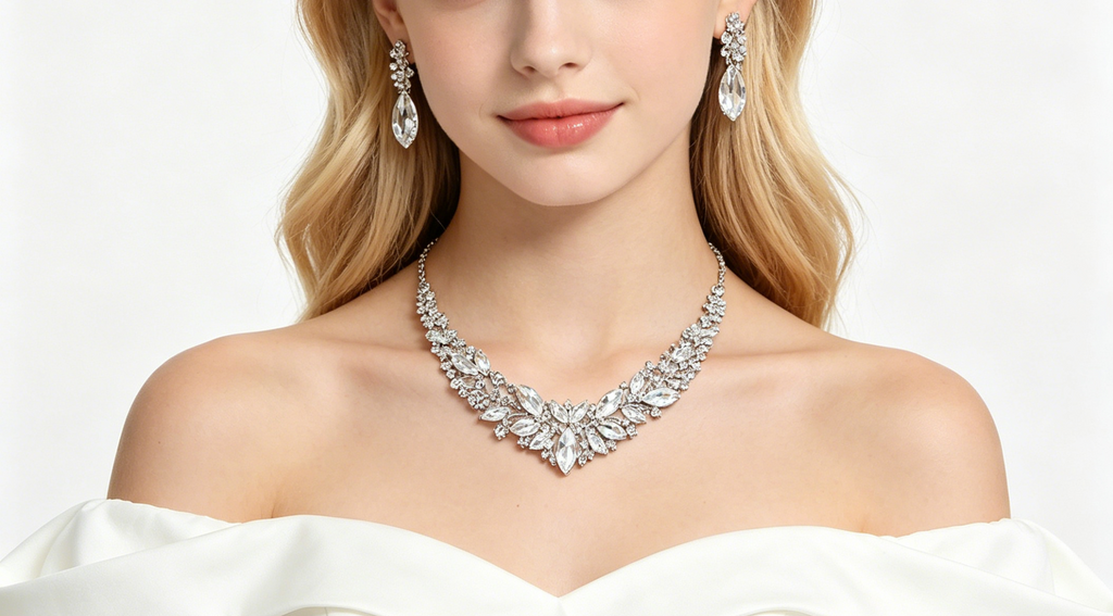 Conjunto de joyas de collar y pendientes de cristal, cadena ajustable de 45+5 cm