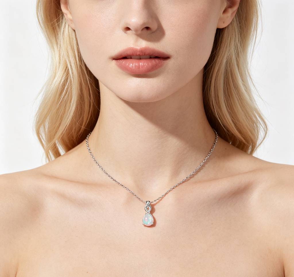 Teardrop Opal Infinity Twist Pendant Necklace