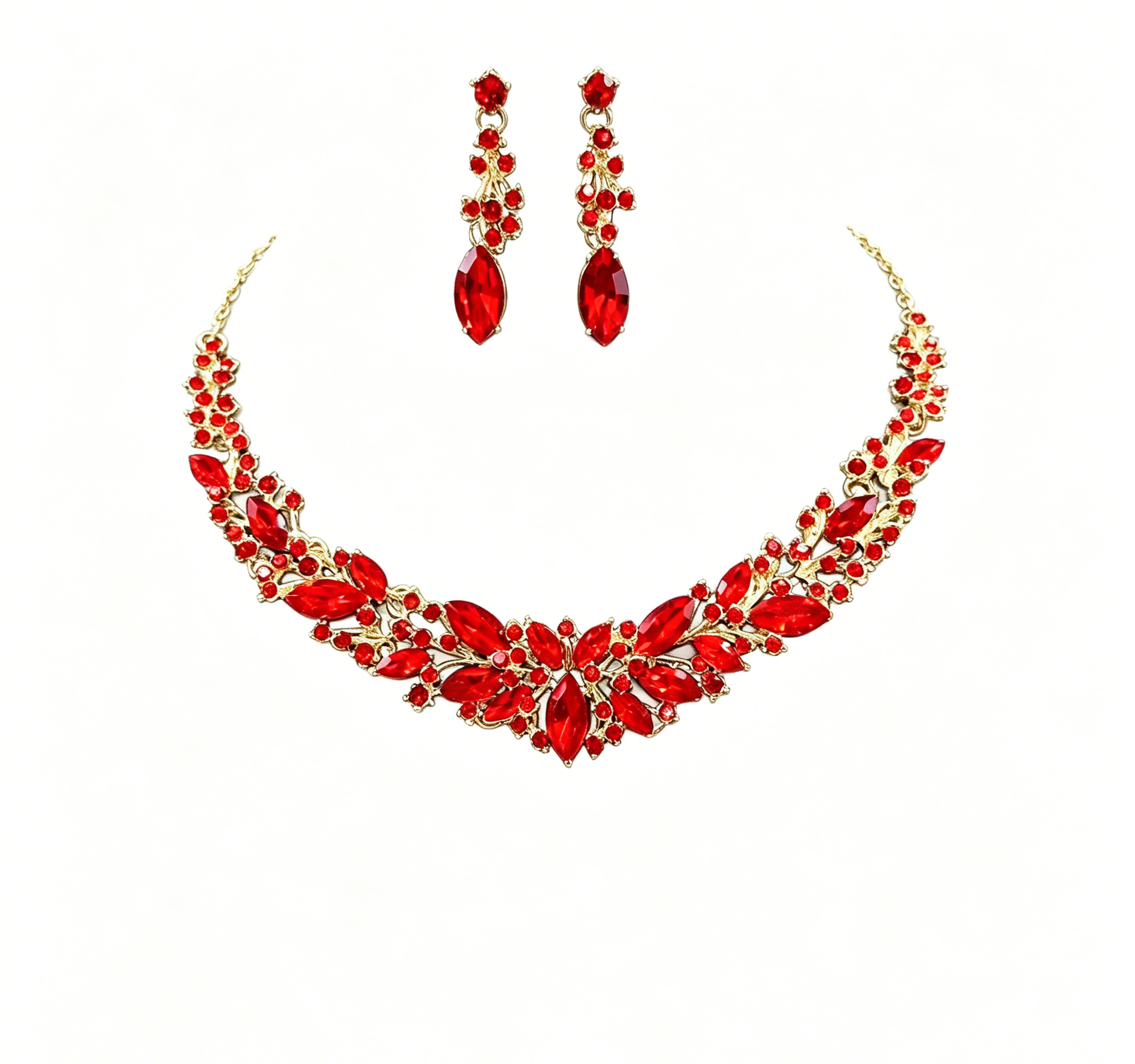 Crystal Statement Necklace & Earrings Jewelry Set, 45+5cm Adjustable Chain