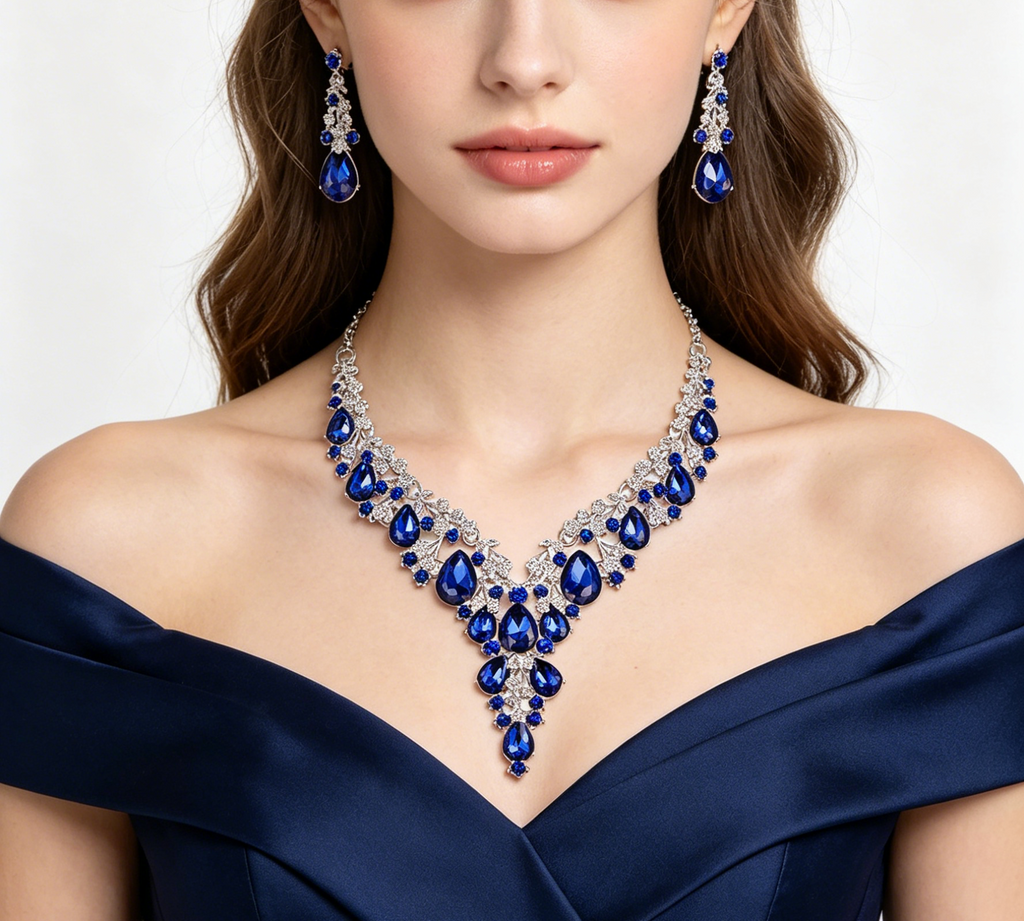 Parure collier et boucles d'oreilles en cristal goutte d'eau, chaîne réglable