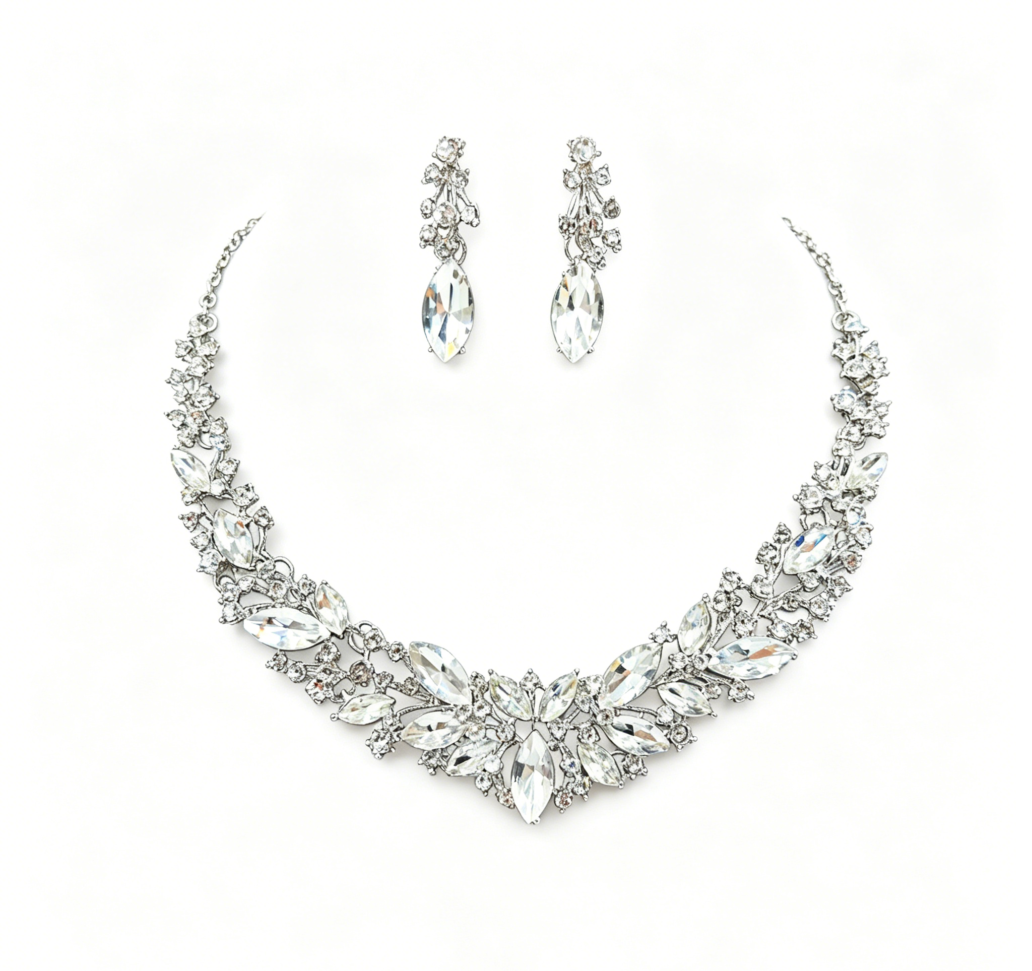 Crystal Statement Necklace & Earrings Jewelry Set, 45+5cm Adjustable Chain