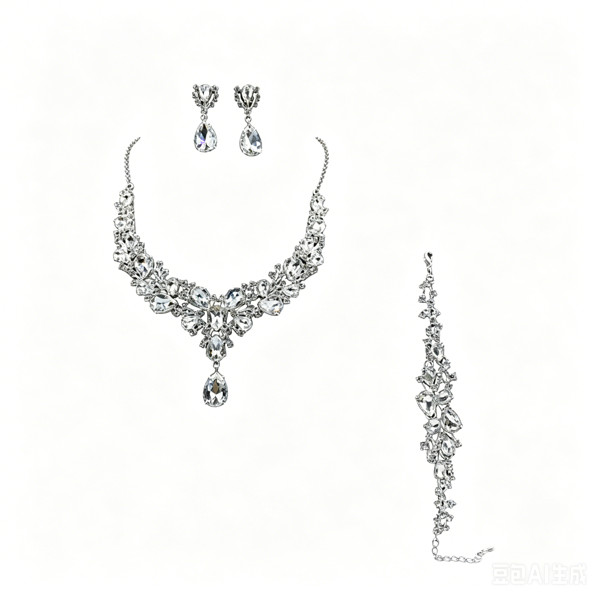 Teardrop Crystal Statement Jewelry Set: Necklace, Earrings & Bracelet