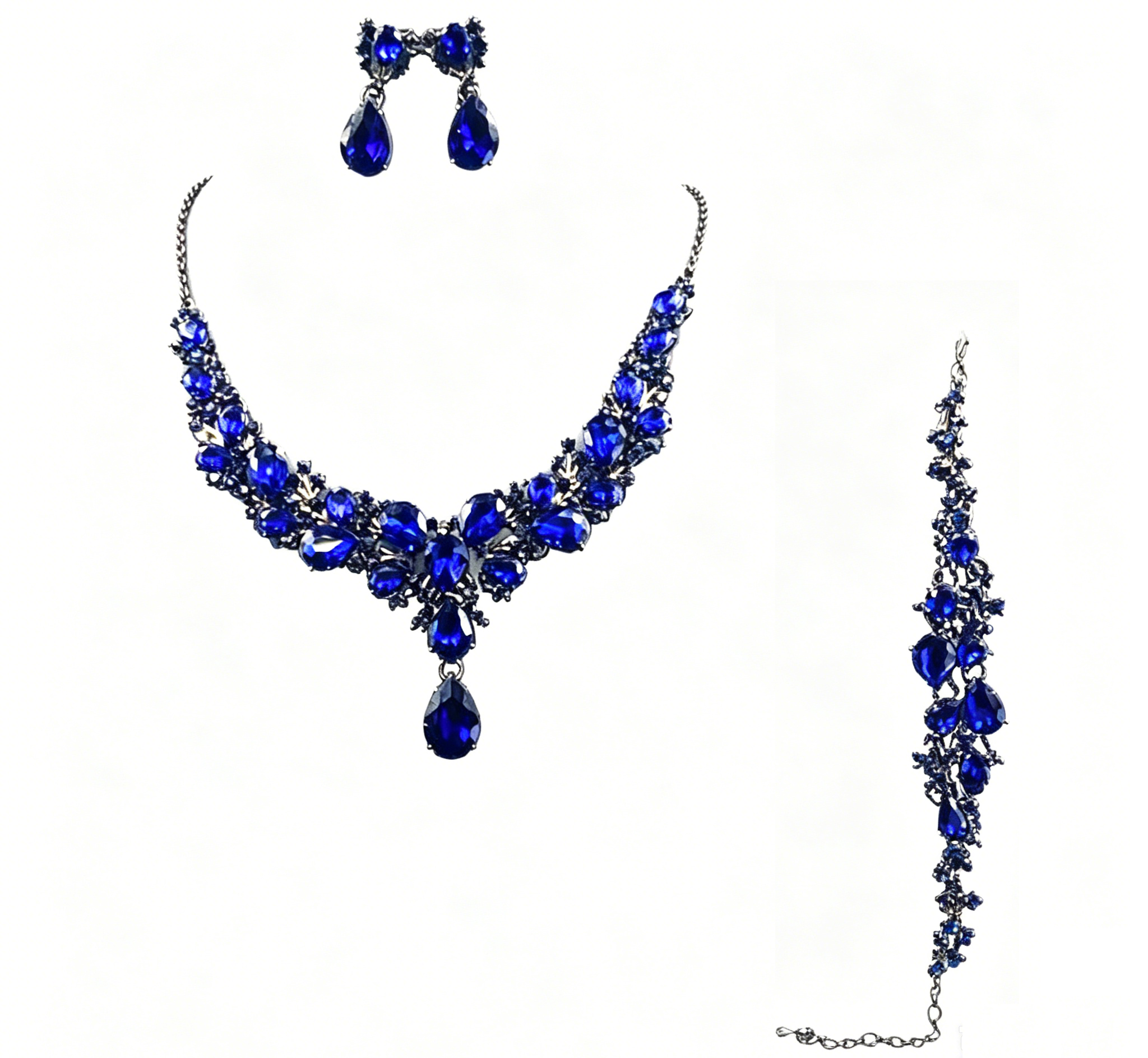 Teardrop Crystal Statement Jewelry Set: Necklace, Earrings & Bracelet