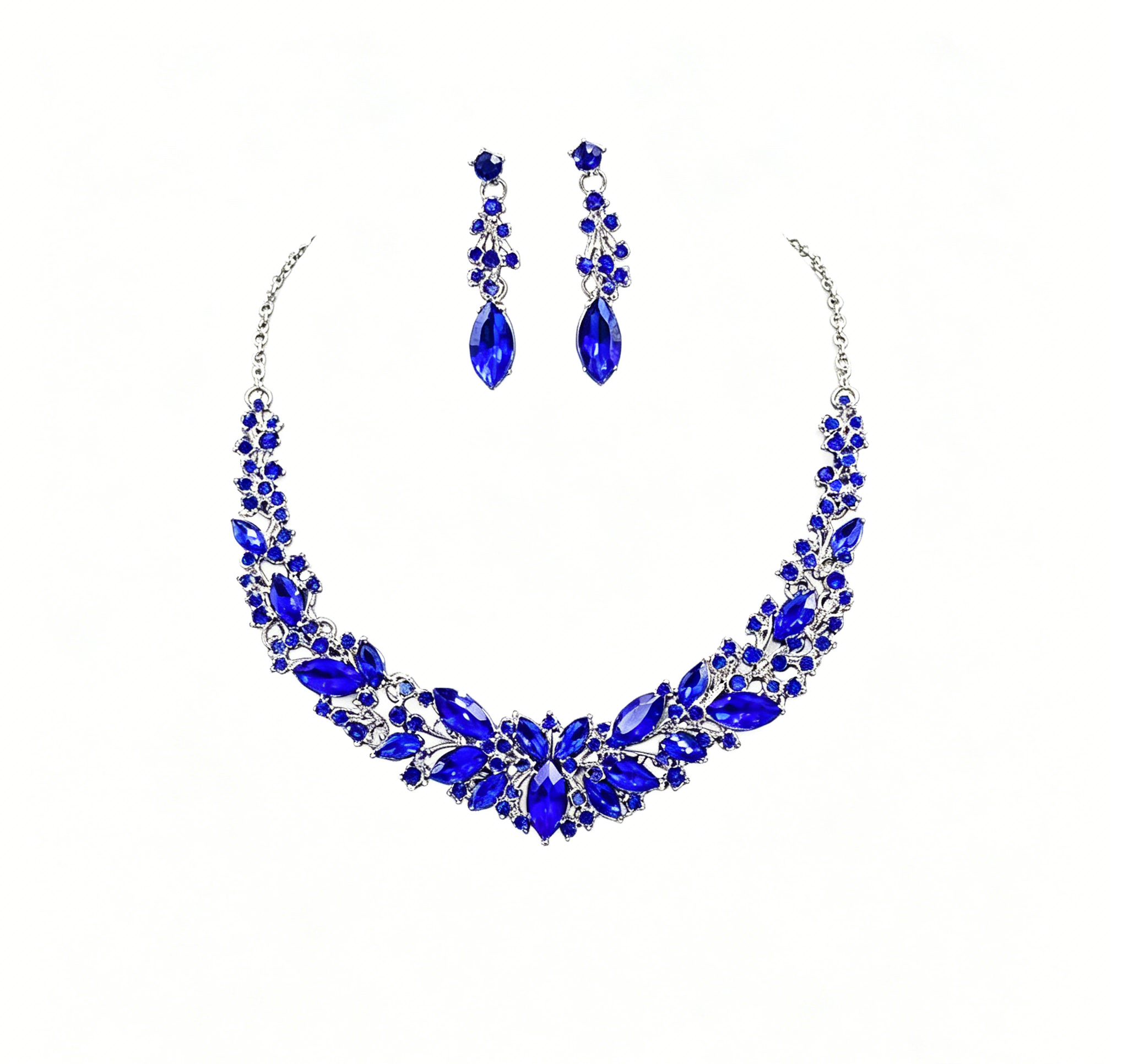 Crystal Statement Necklace & Earrings Jewelry Set, 45+5cm Adjustable Chain