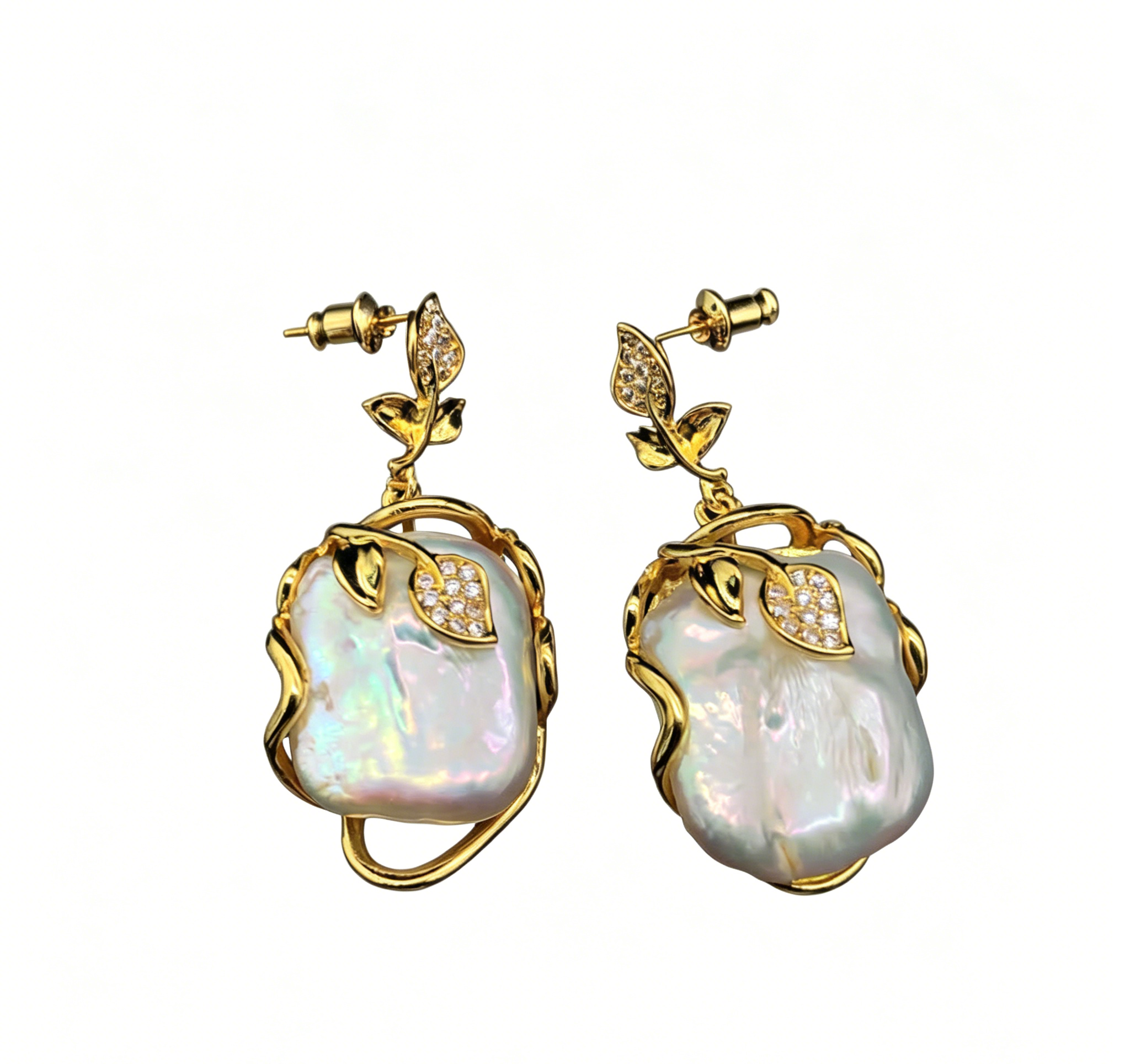 Gold-Plated Baroque Pearl Jewelry Set: Necklace, Earrings & Adjustable Ring