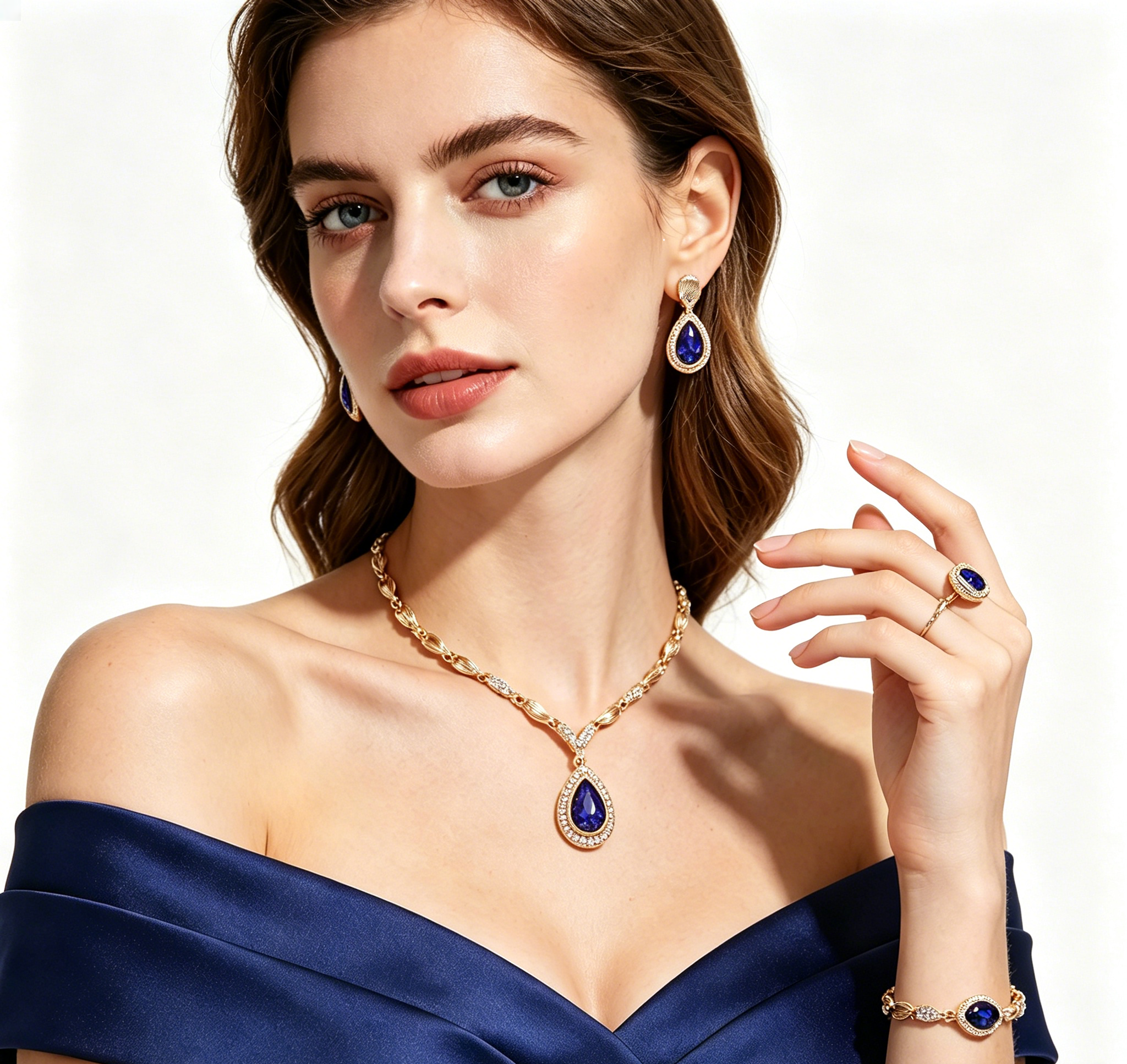 Teardrop Crystal Jewelry Set: Necklace, Earrings, Bracelet & Ring (6 Colors)