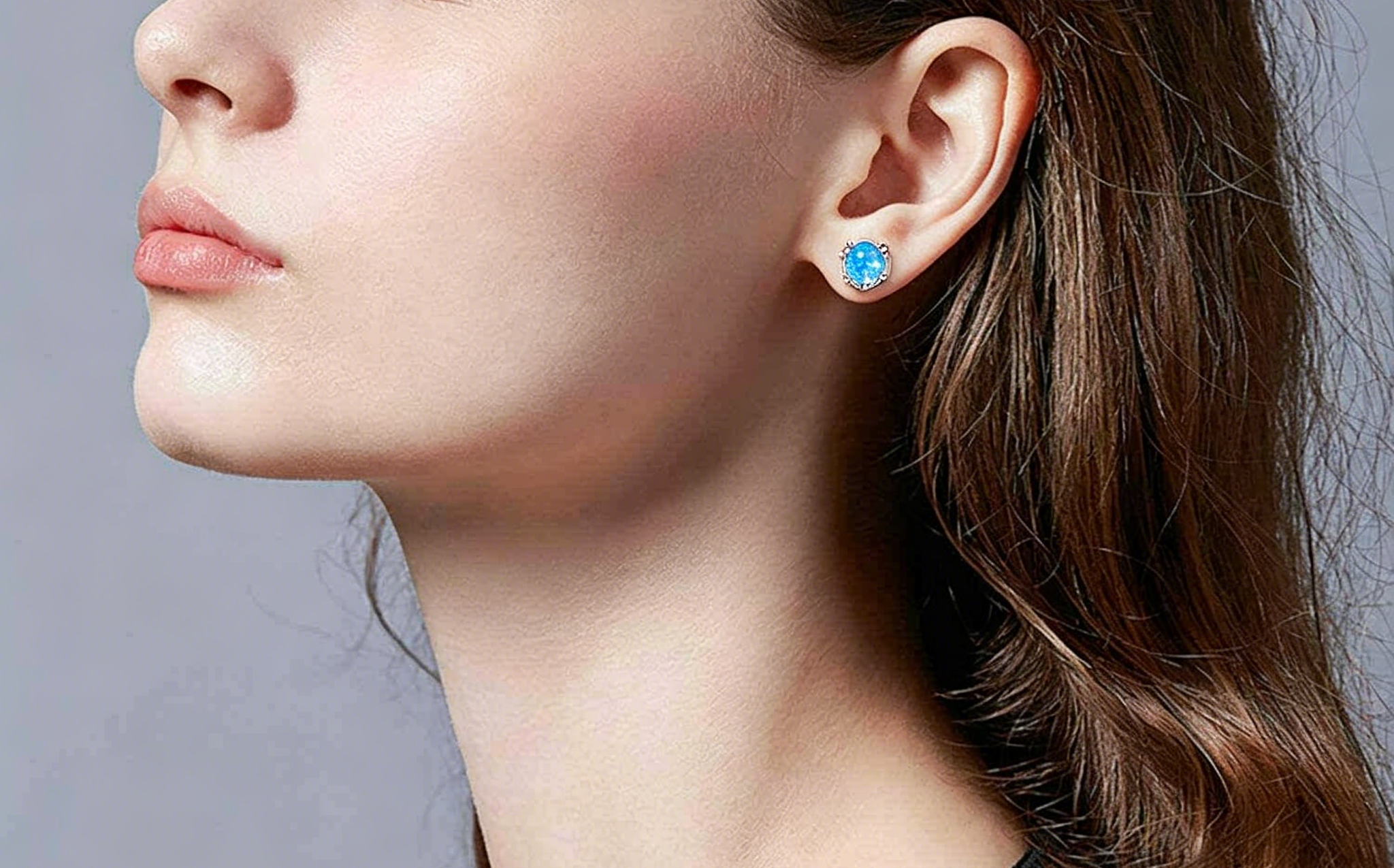 Mini Round Opal Stud Earrings, Sterling Silver Plated
